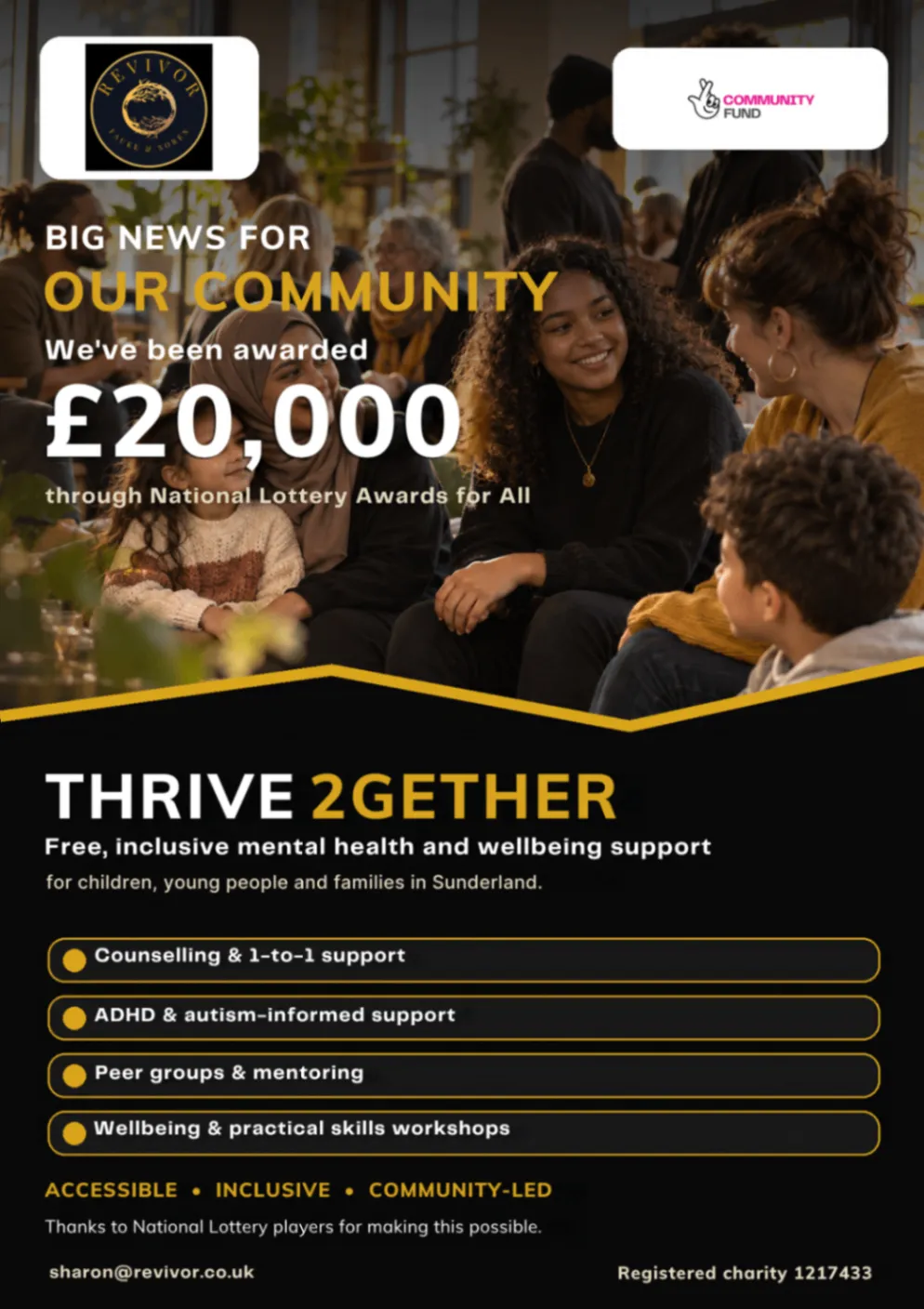 Thrive 2Gether announcement of a £20,000 National Lottery Awards for All grant for mental health support in Sunderland.
